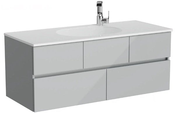 Vitra Memoria 66709 Lavabo Dolabı 120 Cm, Seramik Etajerli Lavabolu,Sağdan Armatür Delikli, Parlak Gri.